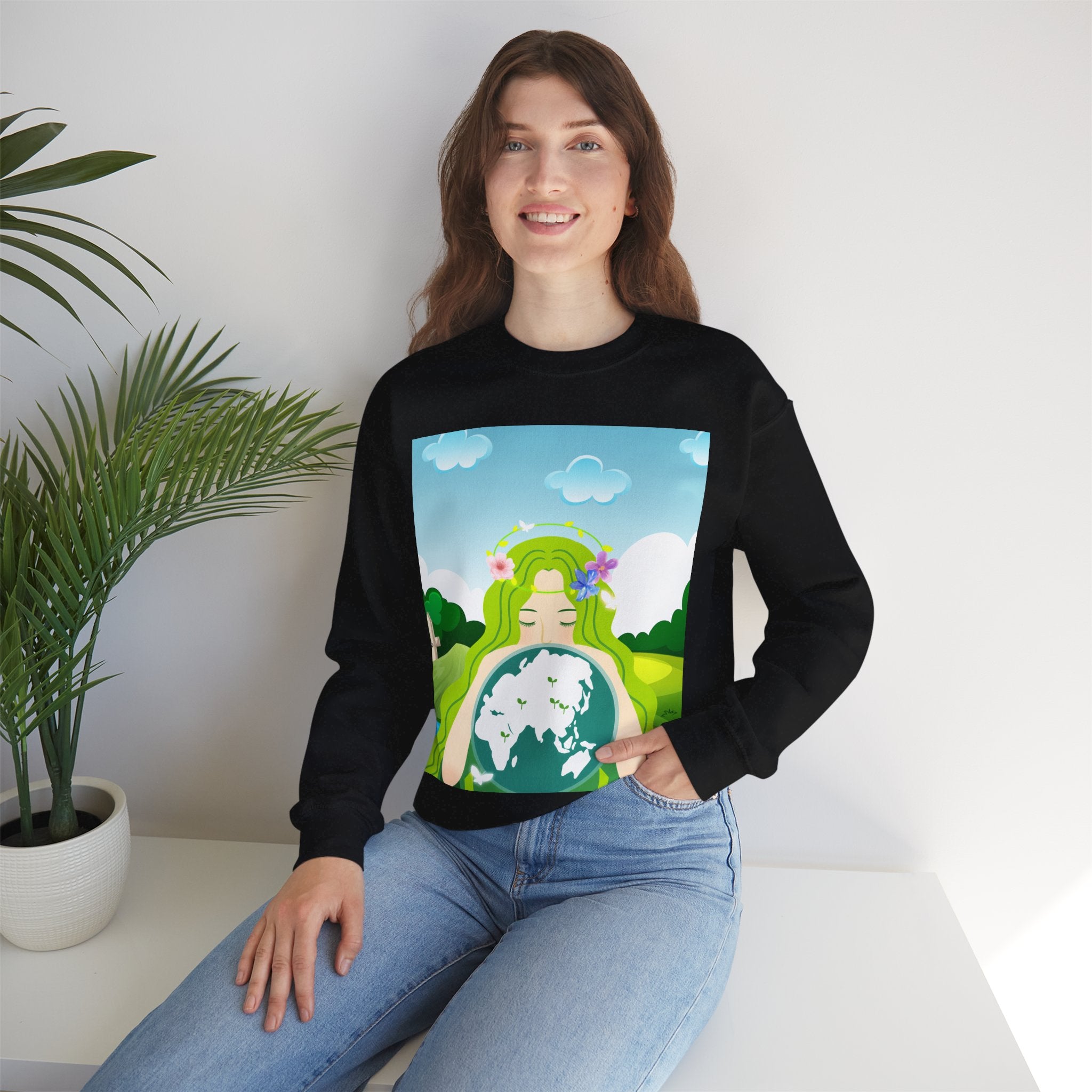 Nature Earth Goddess Sweatshirt – Peaceful Green Planet Pullover for Nature Lovers