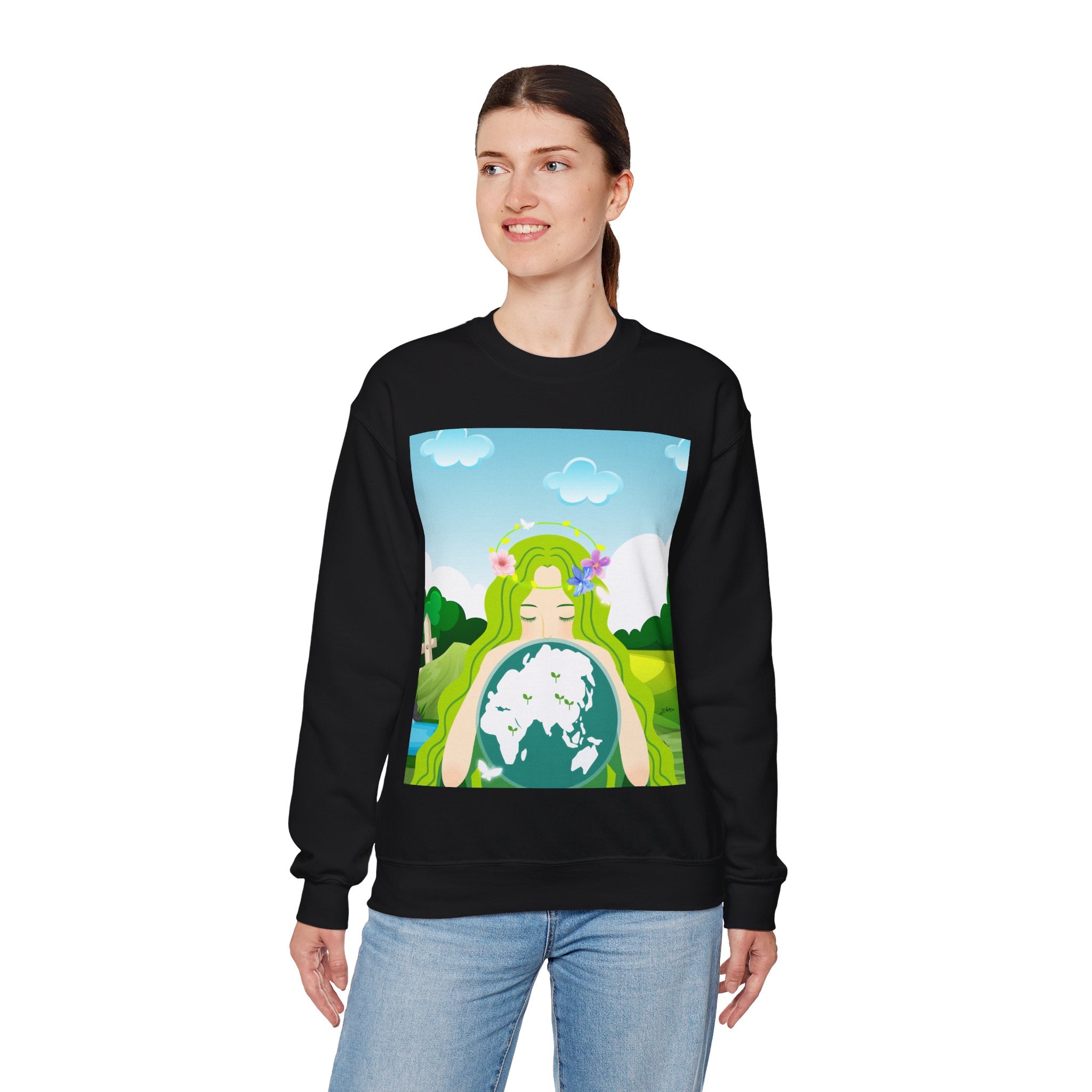Nature Earth Goddess Sweatshirt – Peaceful Green Planet Pullover for Nature Lovers