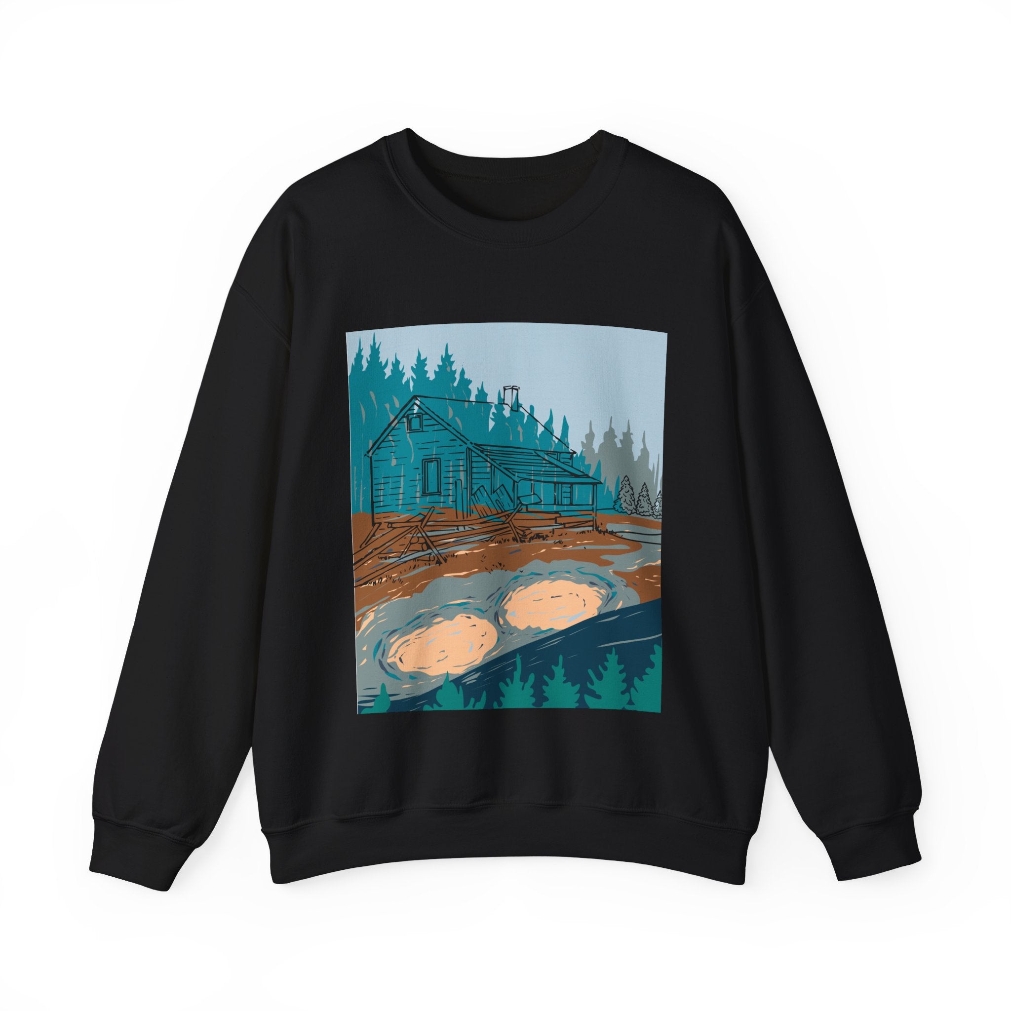 Mystery Cabin in the Woods Sweatshirt - Cozy Autumn Aesthetic