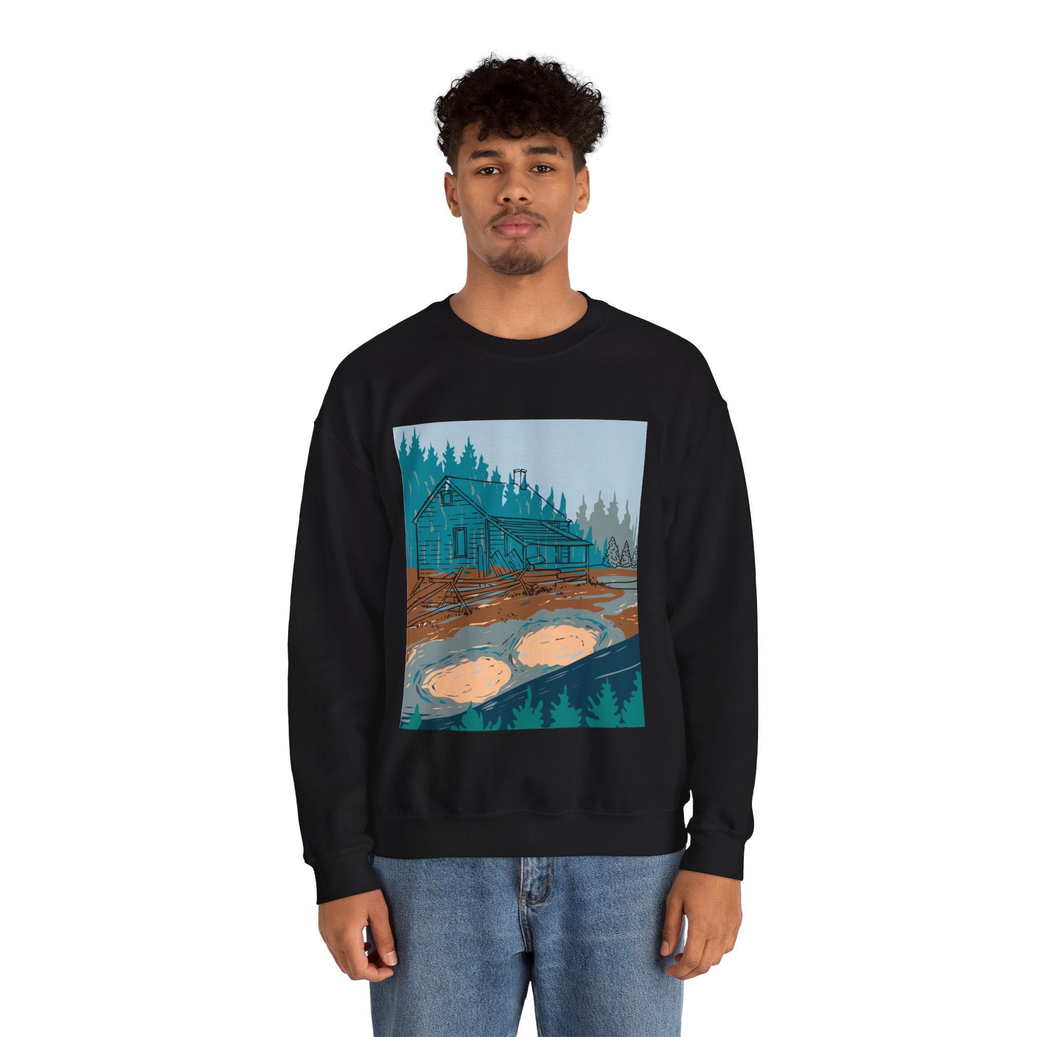Mystery Cabin in the Woods Sweatshirt - Cozy Autumn Aesthetic