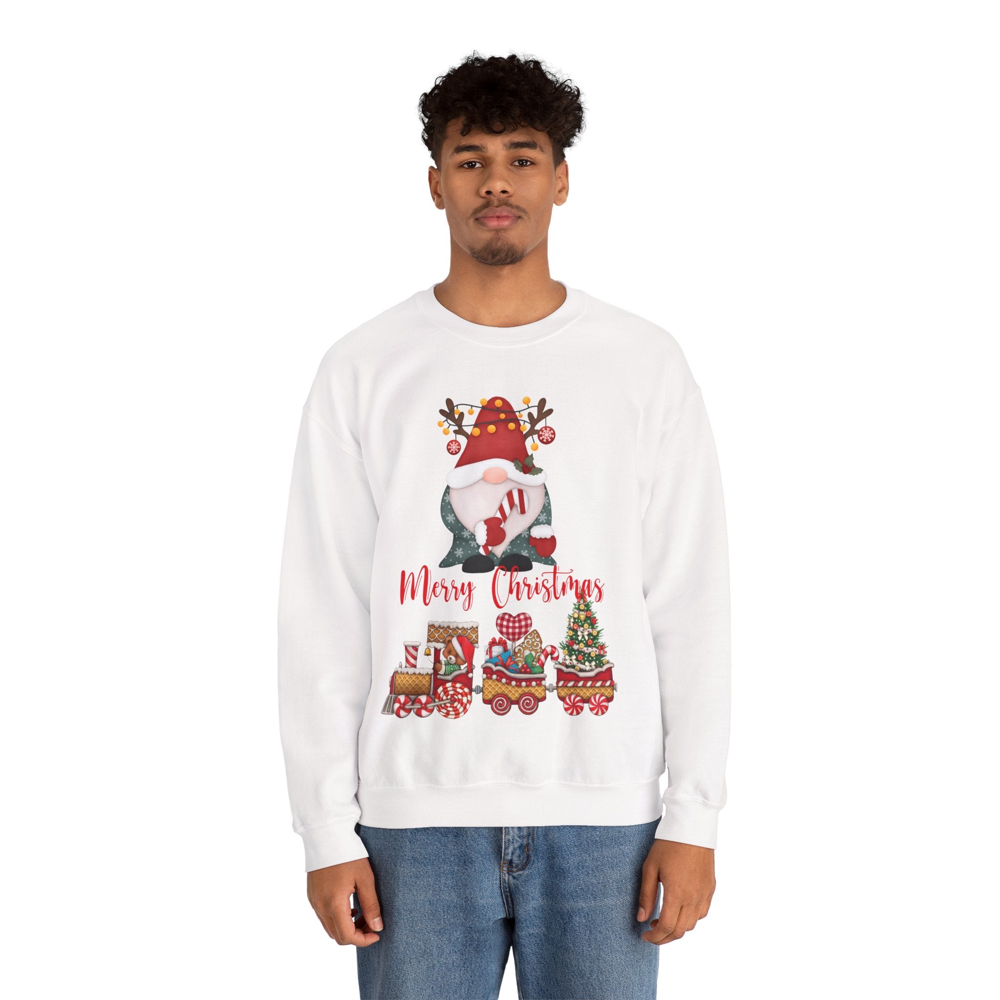 “Merry Christmas Gnome & Gifts” Sweatshirt – Festive Holiday Pullover for Cozy Winter Cheer