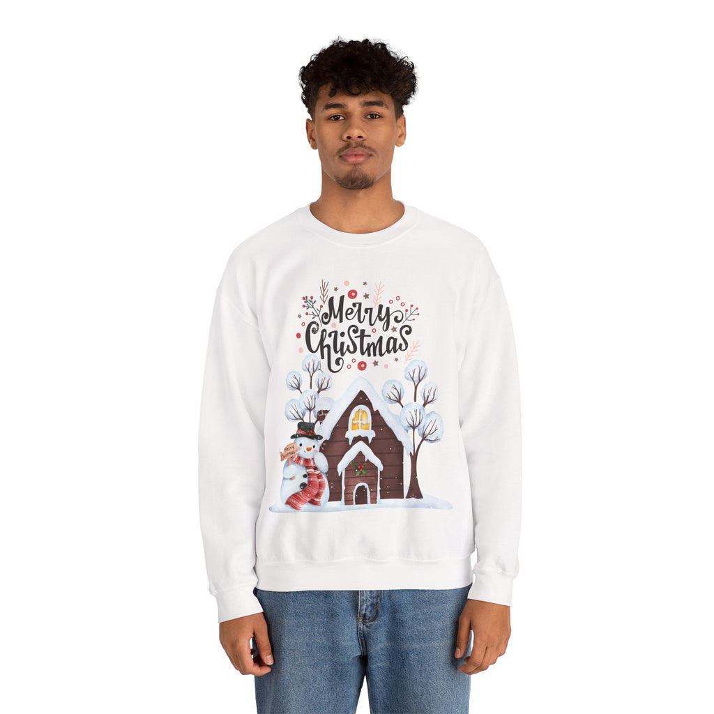 Merry Christmas Snowman Sweatshirt – Cozy Winter Cottage Holiday Pullover