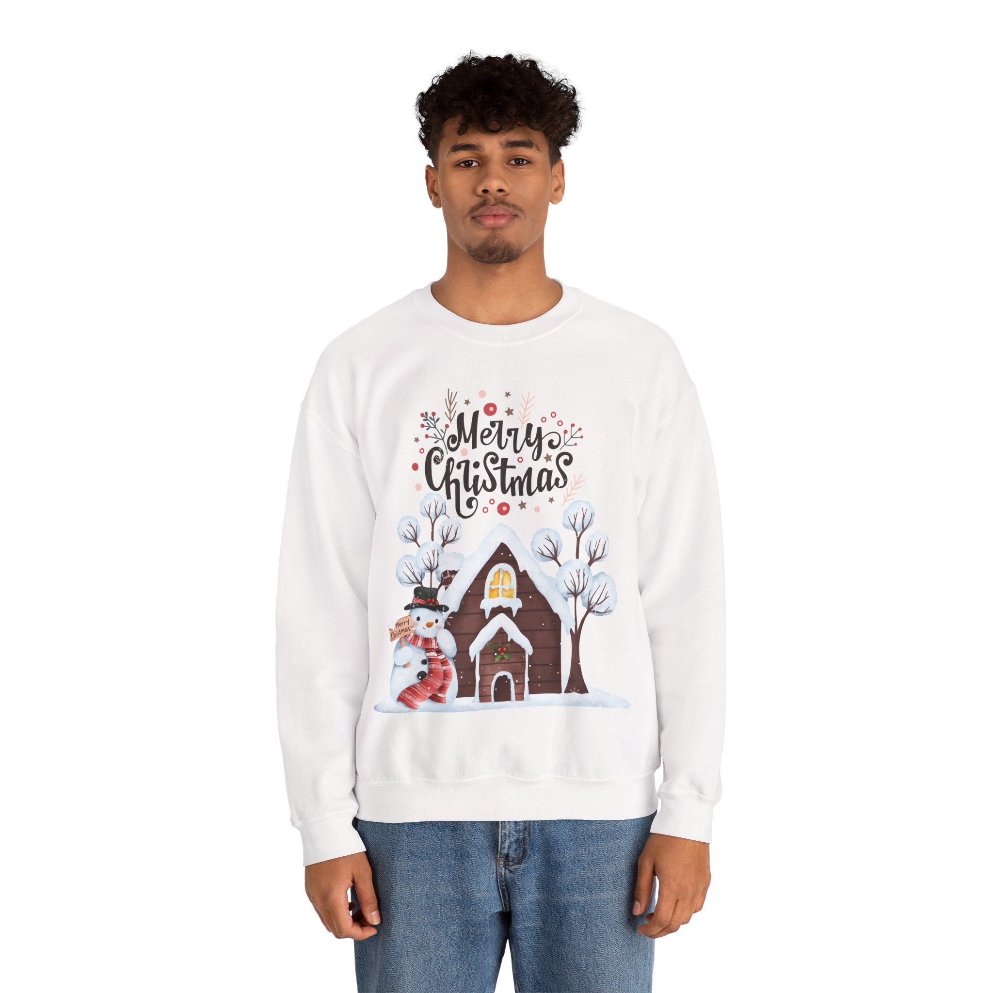 Merry Christmas Snowman Sweatshirt – Cozy Winter Cottage Holiday Pullover