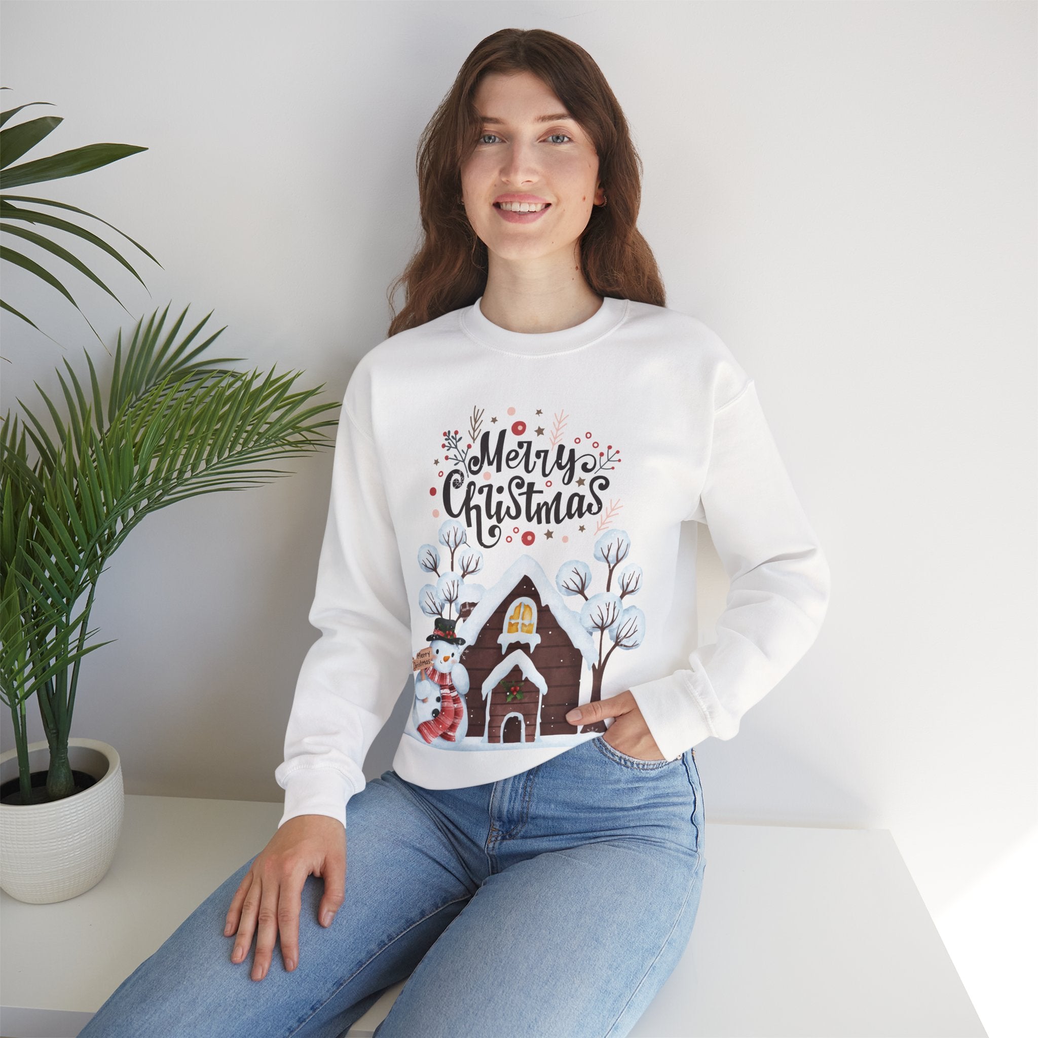 Merry Christmas Snowman Sweatshirt – Cozy Winter Cottage Holiday Pullover