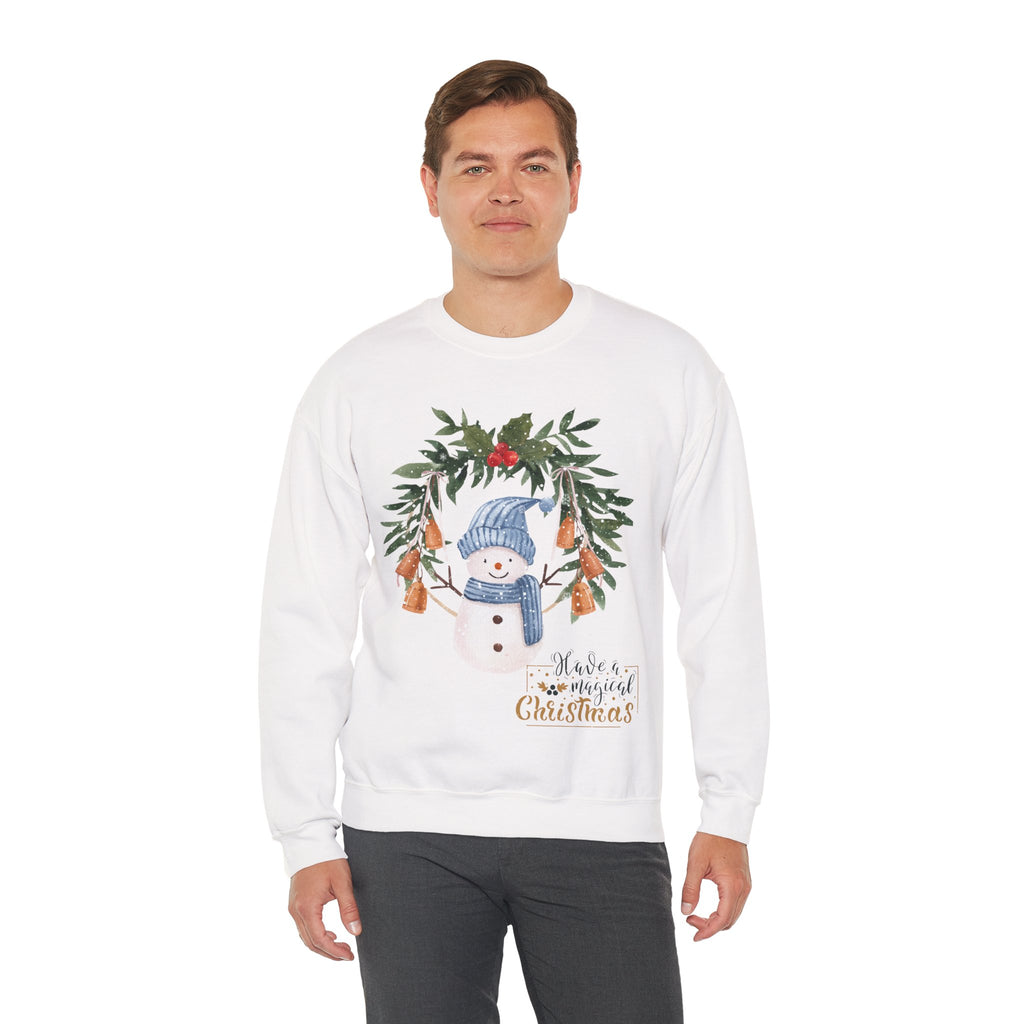 “Merry Christmas” Snowman Sweatshirt – Festive Winter Bells Holiday Sweater 2025