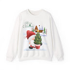 Merry Christmas Gnome Sweatshirt – Cute Gnome Carrying Christmas Tree in Snow Scene