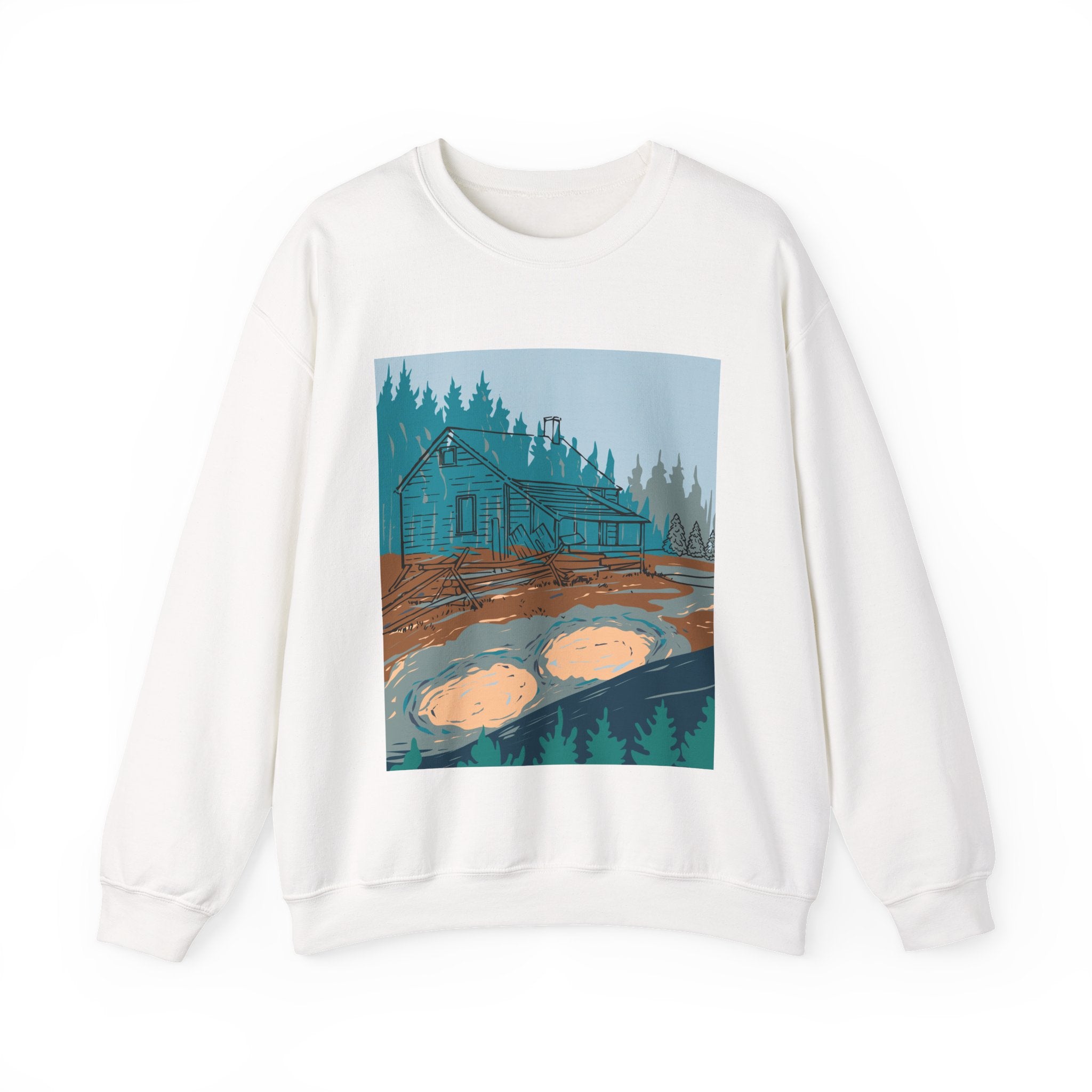 Mystery Cabin in the Woods Sweatshirt - Cozy Autumn Aesthetic