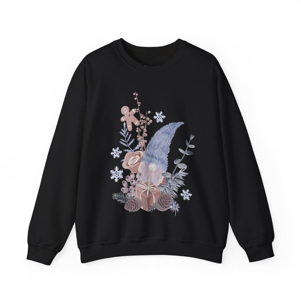 Cozy Winter Gnome Sweatshirt – Neutral Floral Holiday Crewneck