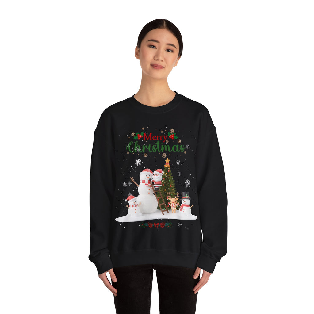 Merry Christmas Snowman & Reindeer Sweatshirt – Festive Winter Holiday Pullover
