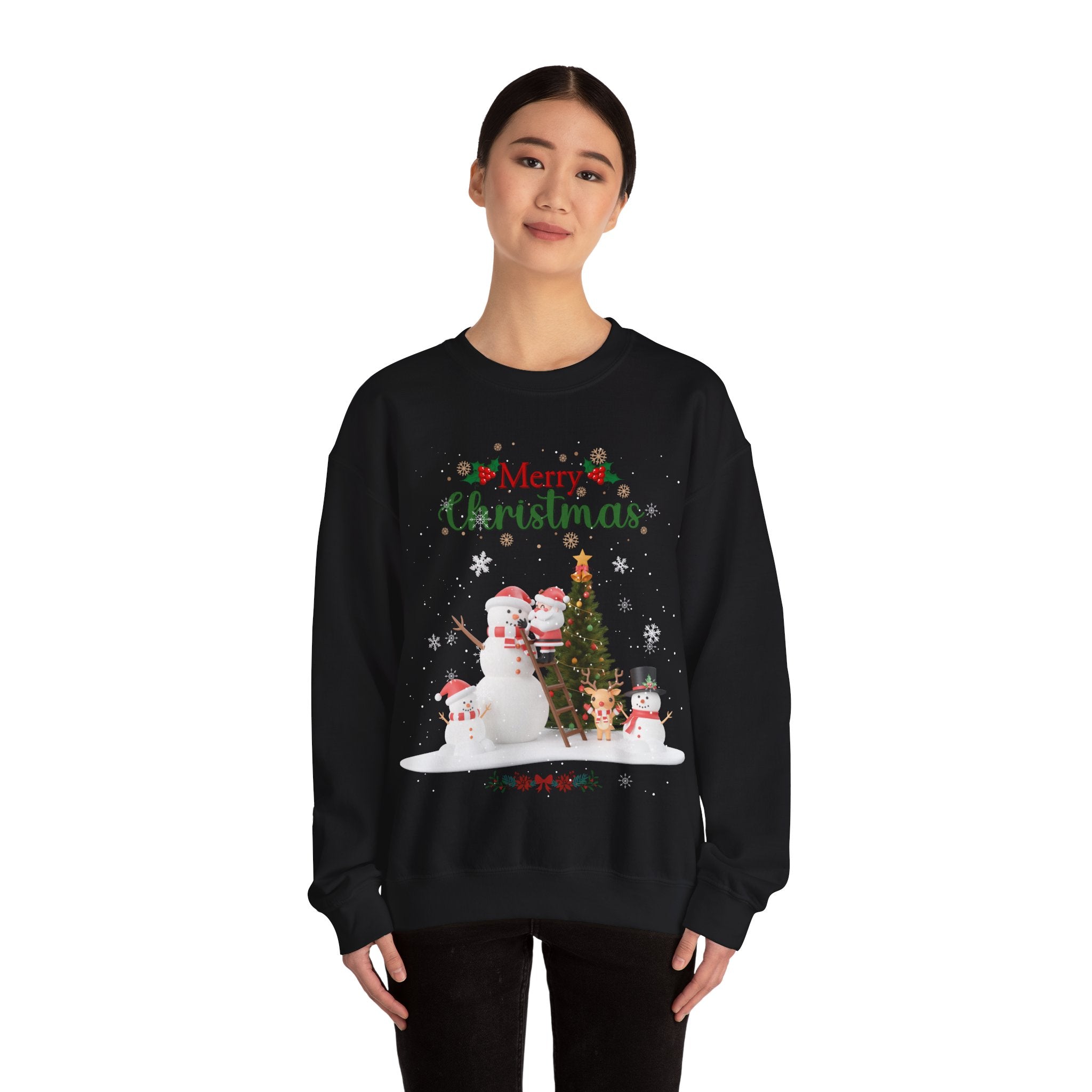 Merry Christmas Snowman & Reindeer Sweatshirt – Festive Winter Holiday Pullover