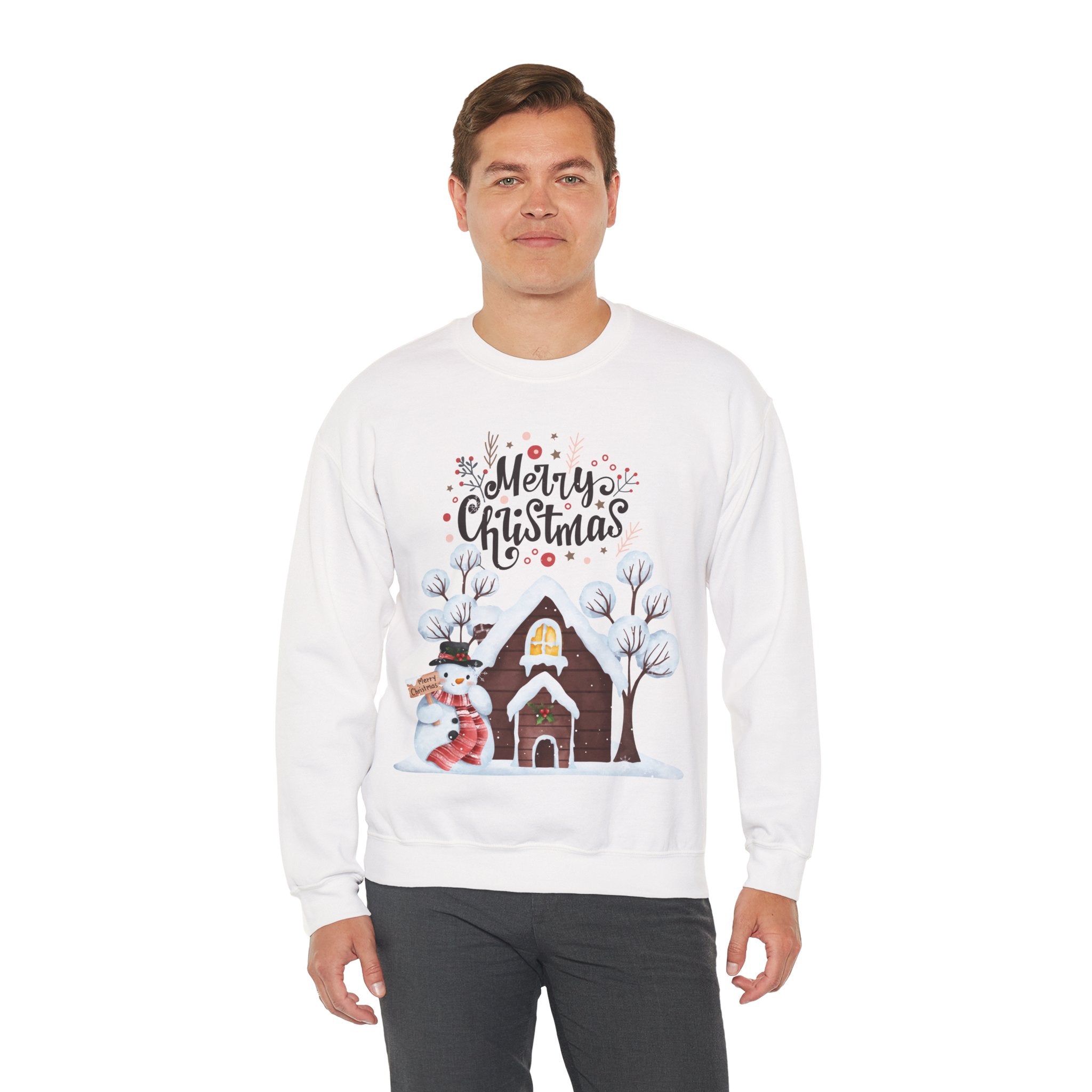 Merry Christmas Snowman Sweatshirt – Cozy Winter Cottage Holiday Pullover