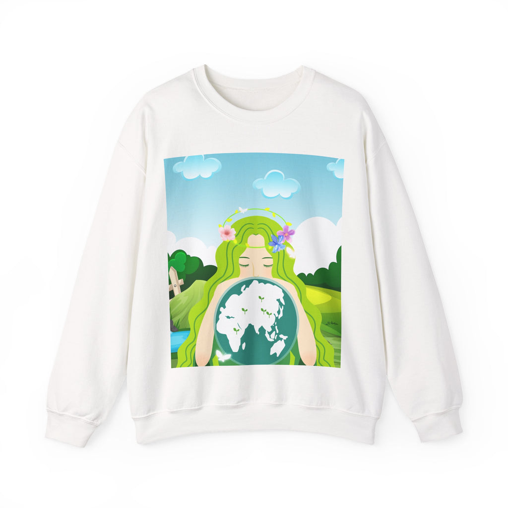 Nature Earth Goddess Sweatshirt – Peaceful Green Planet Pullover for Nature Lovers