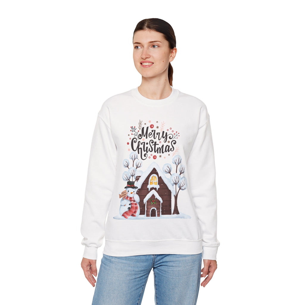 Merry Christmas Snowman Sweatshirt – Cozy Winter Cottage Holiday Pullover