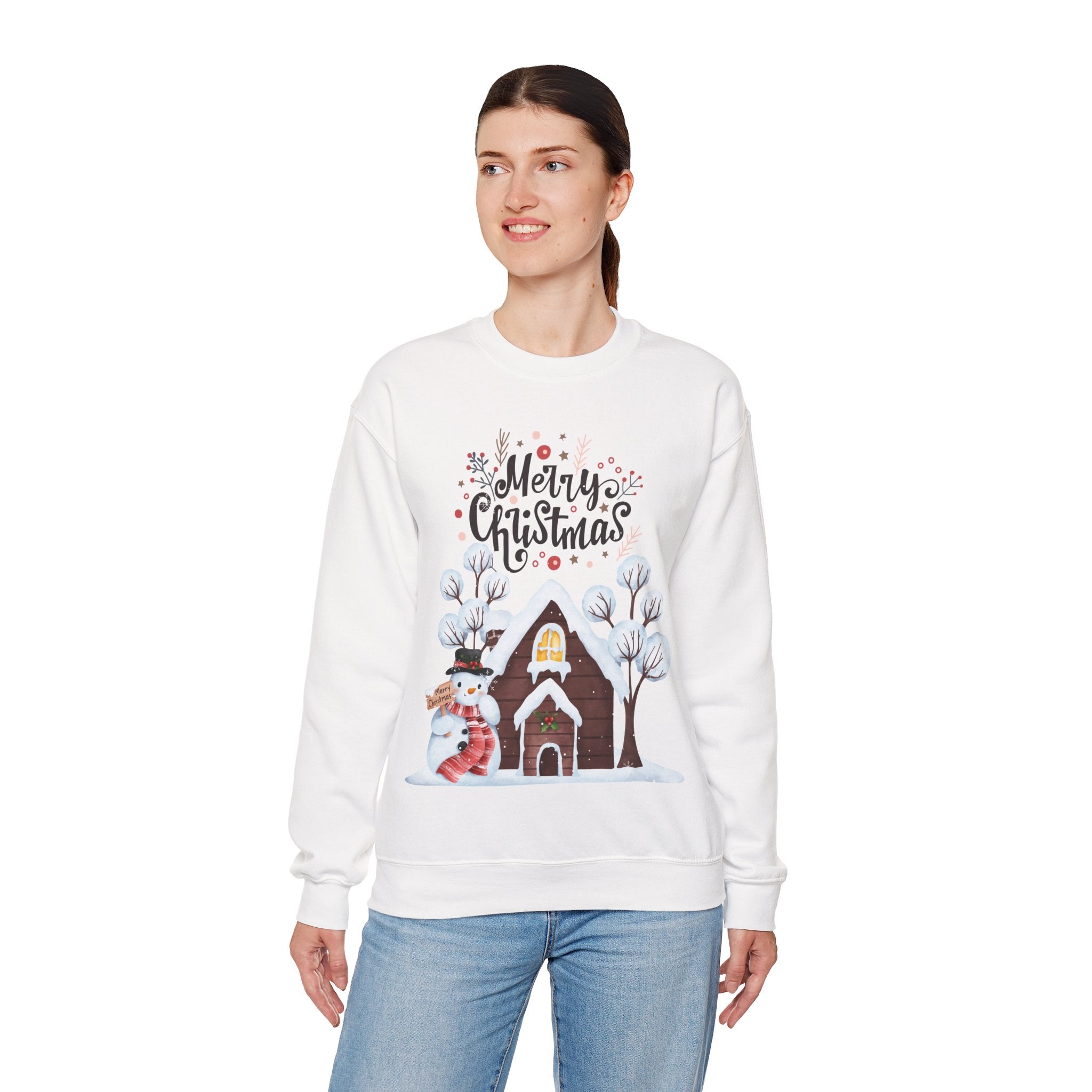 Merry Christmas Snowman Sweatshirt – Cozy Winter Cottage Holiday Pullover