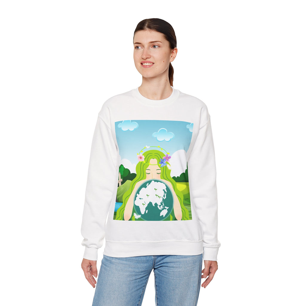 Nature Earth Goddess Sweatshirt – Peaceful Green Planet Pullover for Nature Lovers