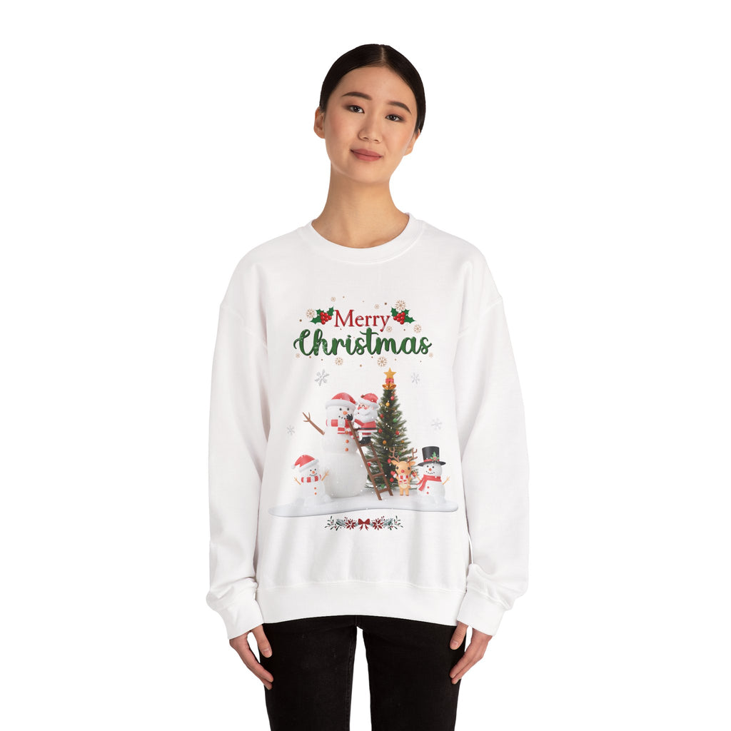 Merry Christmas Snowman & Reindeer Sweatshirt – Festive Winter Holiday Pullover