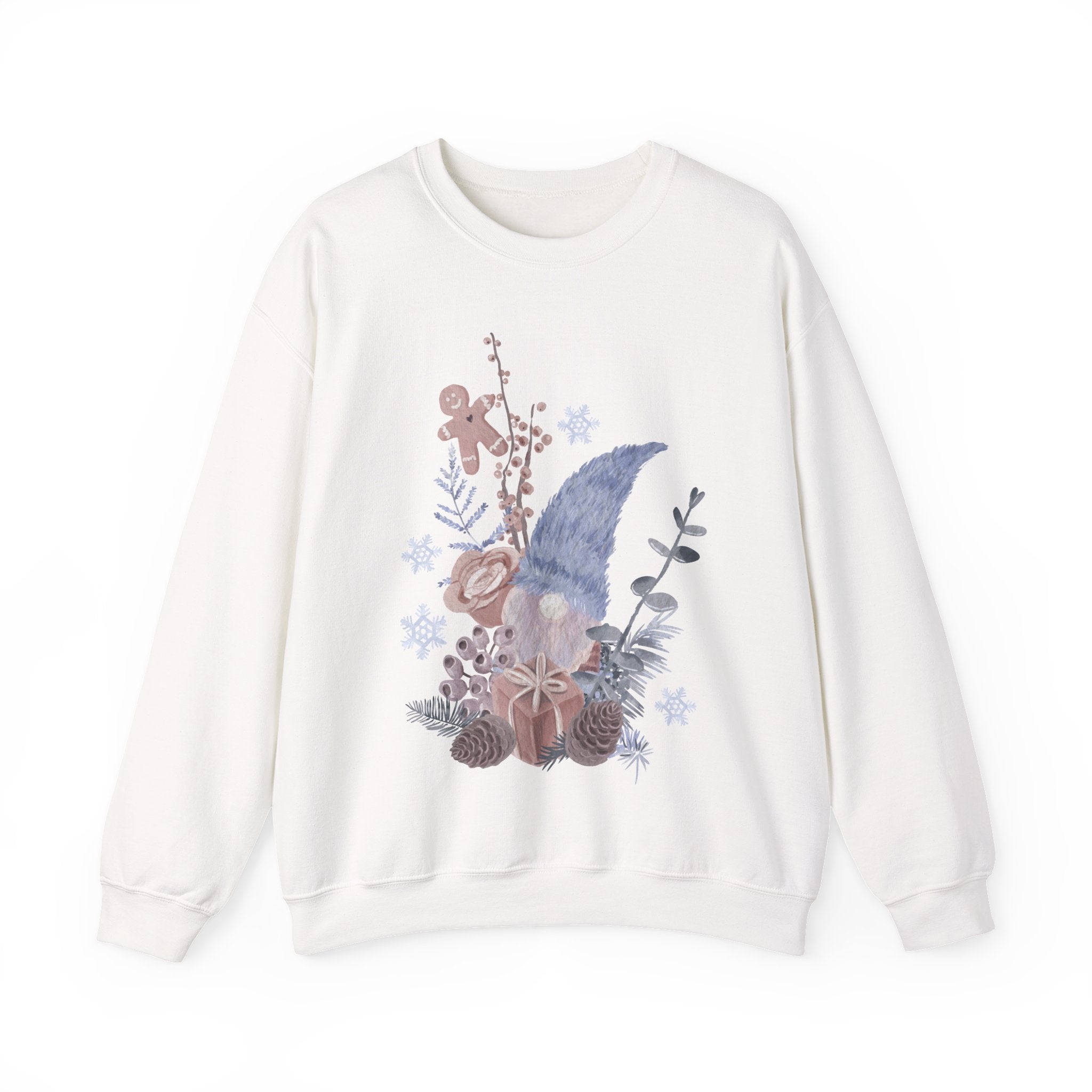 Cozy Winter Gnome Sweatshirt – Neutral Floral Holiday Crewneck