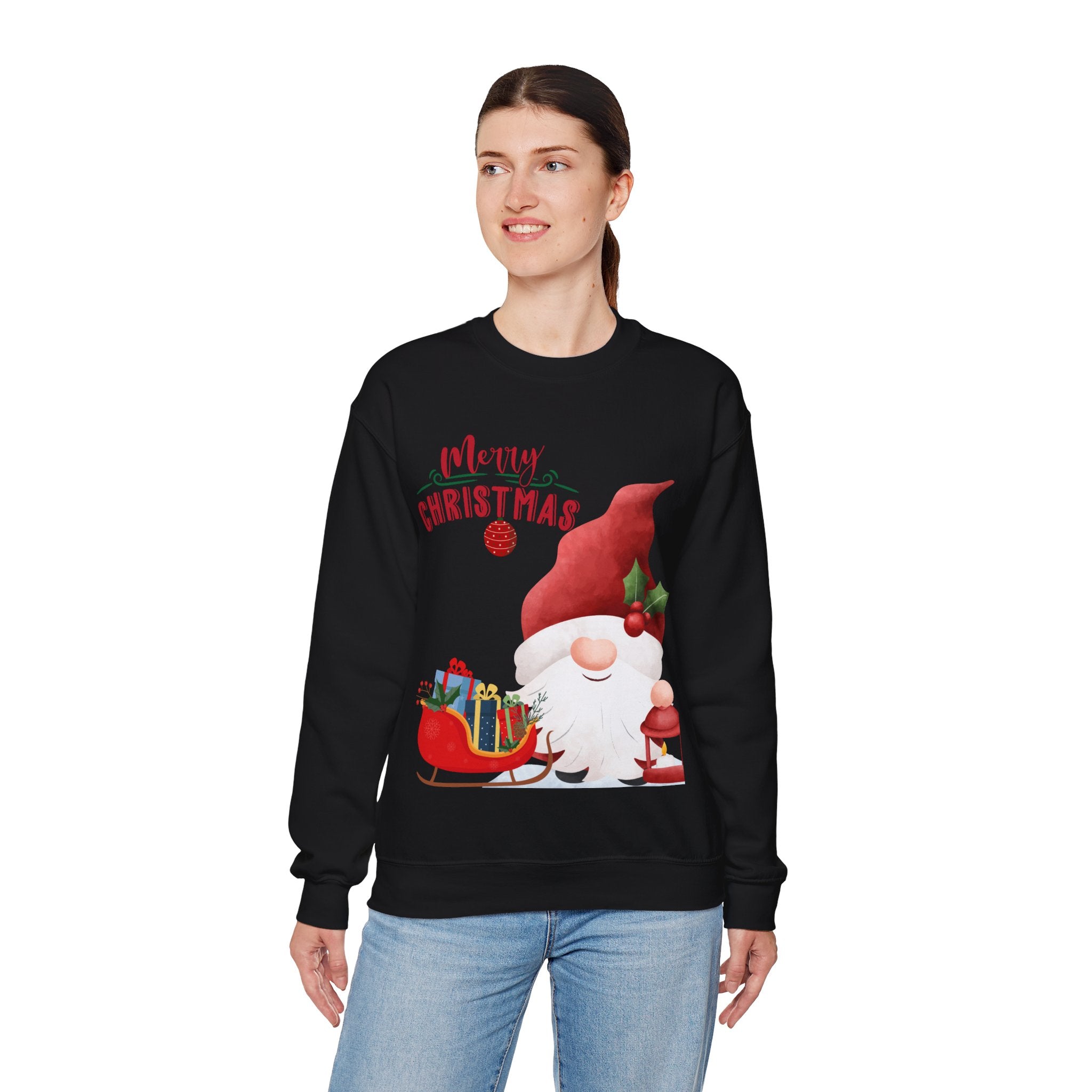 Christmas Gnome Sweatshirt – Cute Santa Gnome with Gift & Tree