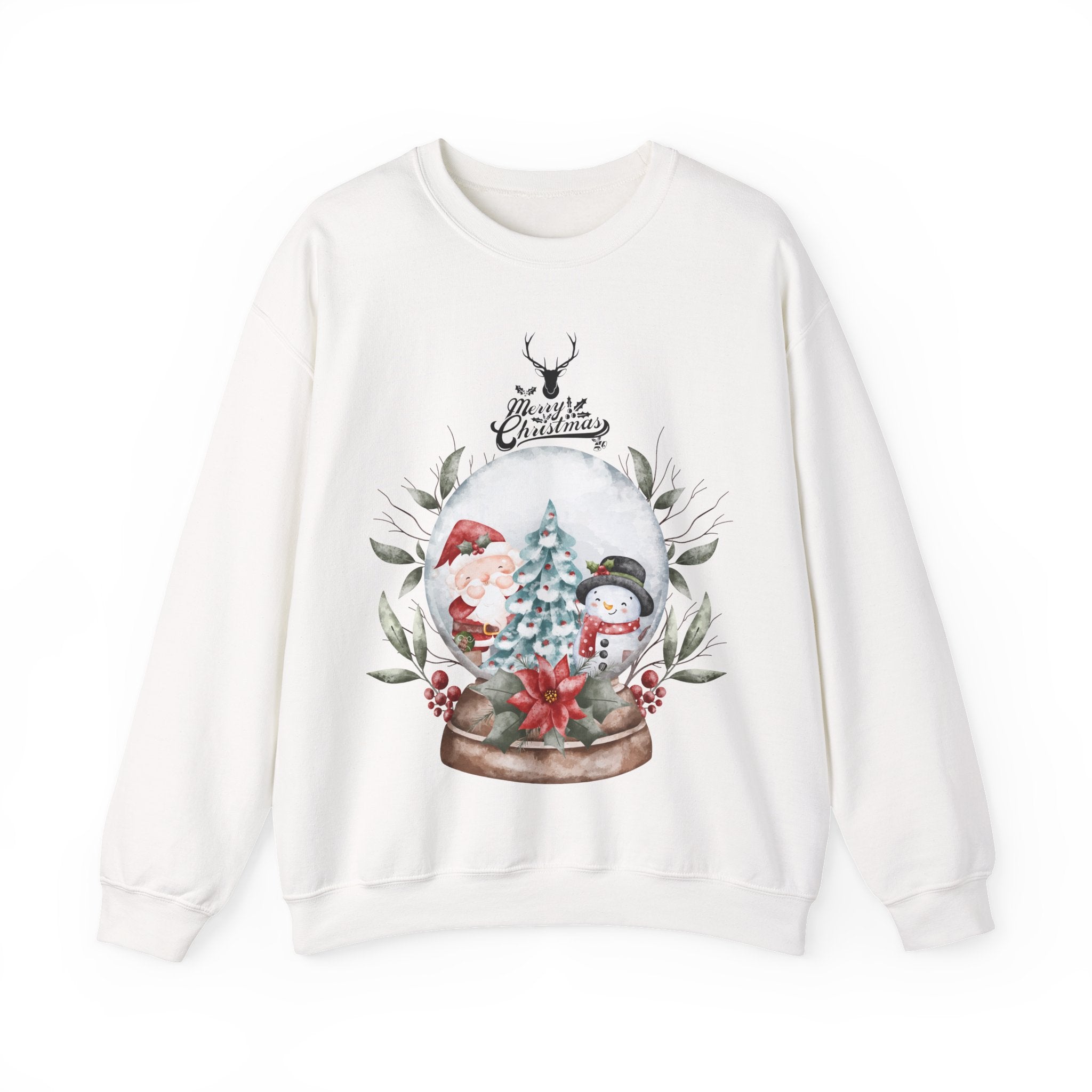 Santa & Snowman Snow Globe Christmas Sweatshirt – Cozy Winter Wonderland Pullover