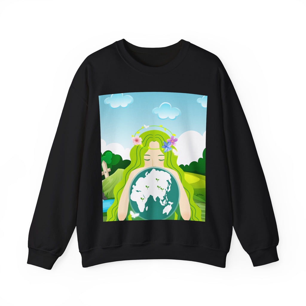 Nature Earth Goddess Sweatshirt – Peaceful Green Planet Pullover for Nature Lovers