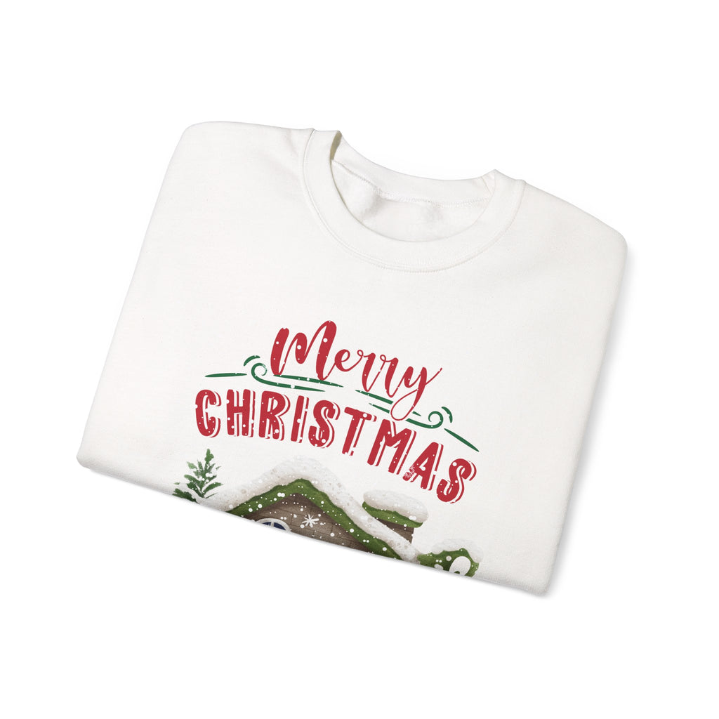 “Merry Christmas Cottage” Sweatshirt – Cozy Holiday Cabin & Snowman Sweater 2025
