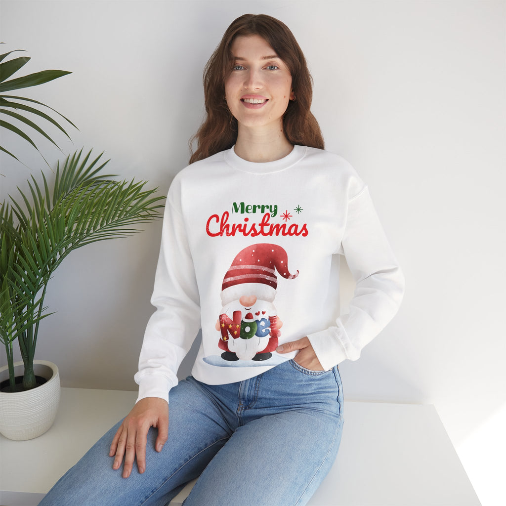 Merry Christmas Gnome Sweatshirt – Cute Santa Holding “Noel” Gift Design