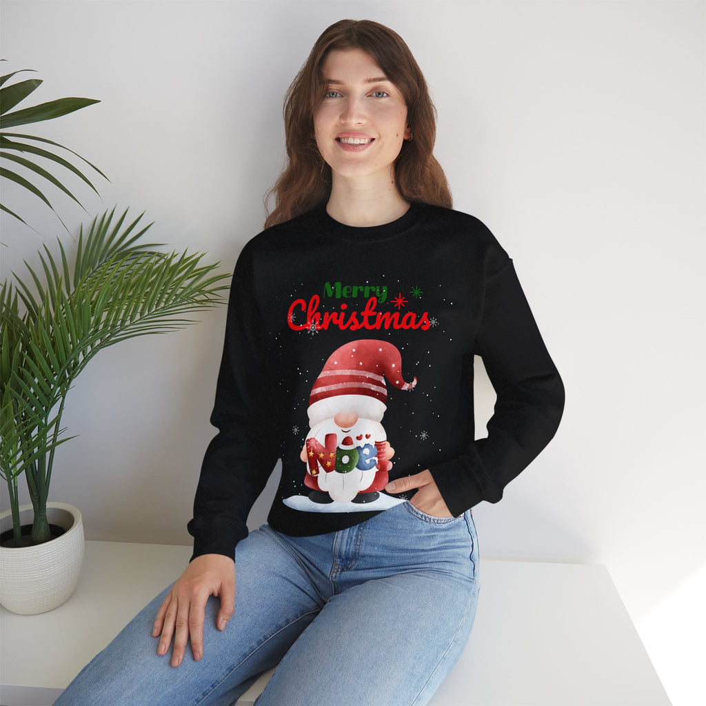Merry Christmas Gnome Sweatshirt – Cute Santa Holding “Noel” Gift Design