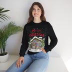 “Merry Christmas Cottage” Sweatshirt – Cozy Holiday Cabin & Snowman Sweater 2025
