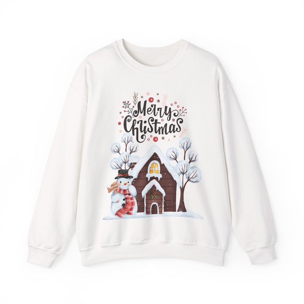 Merry Christmas Snowman Sweatshirt – Cozy Winter Cottage Holiday Pullover