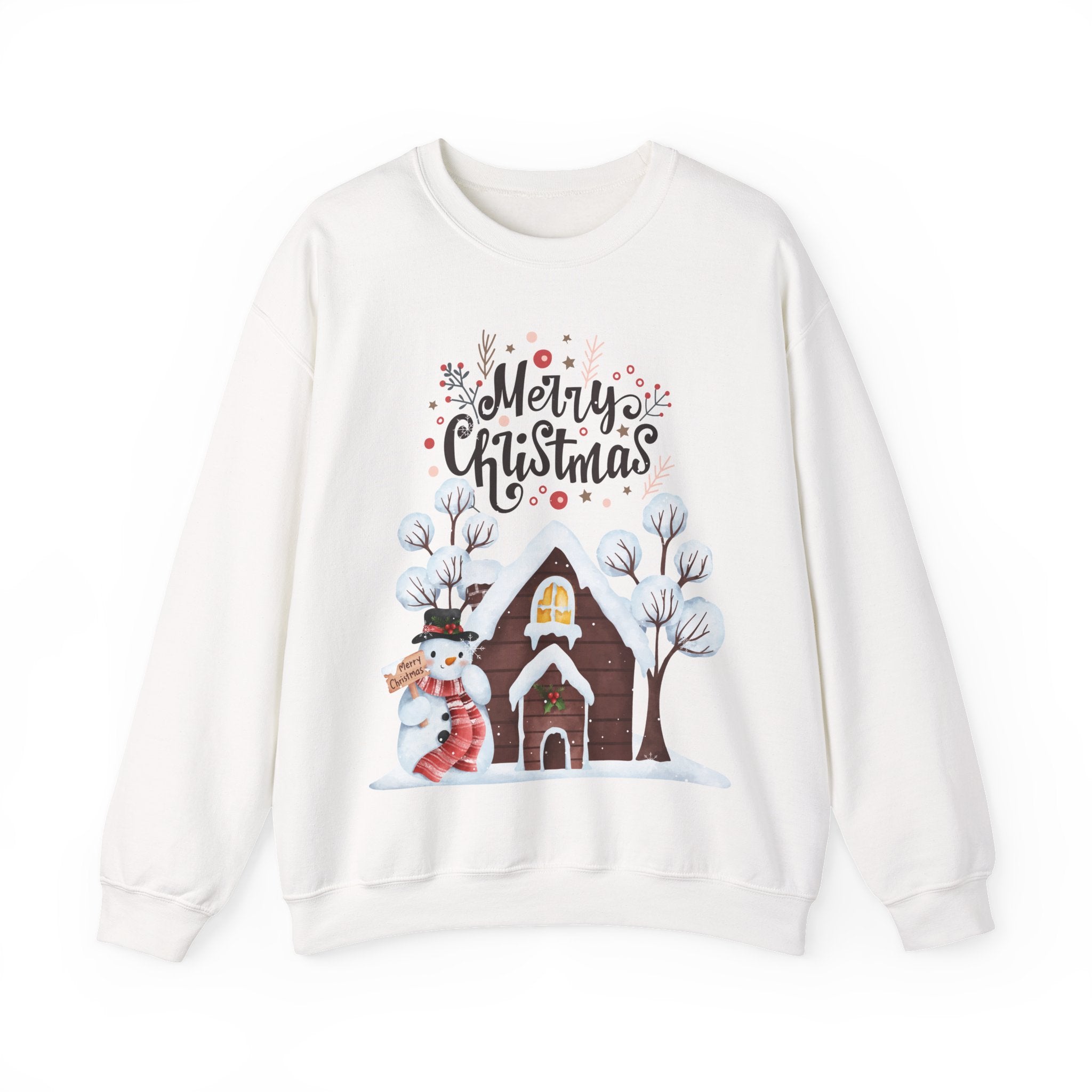 Merry Christmas Snowman Sweatshirt – Cozy Winter Cottage Holiday Pullover