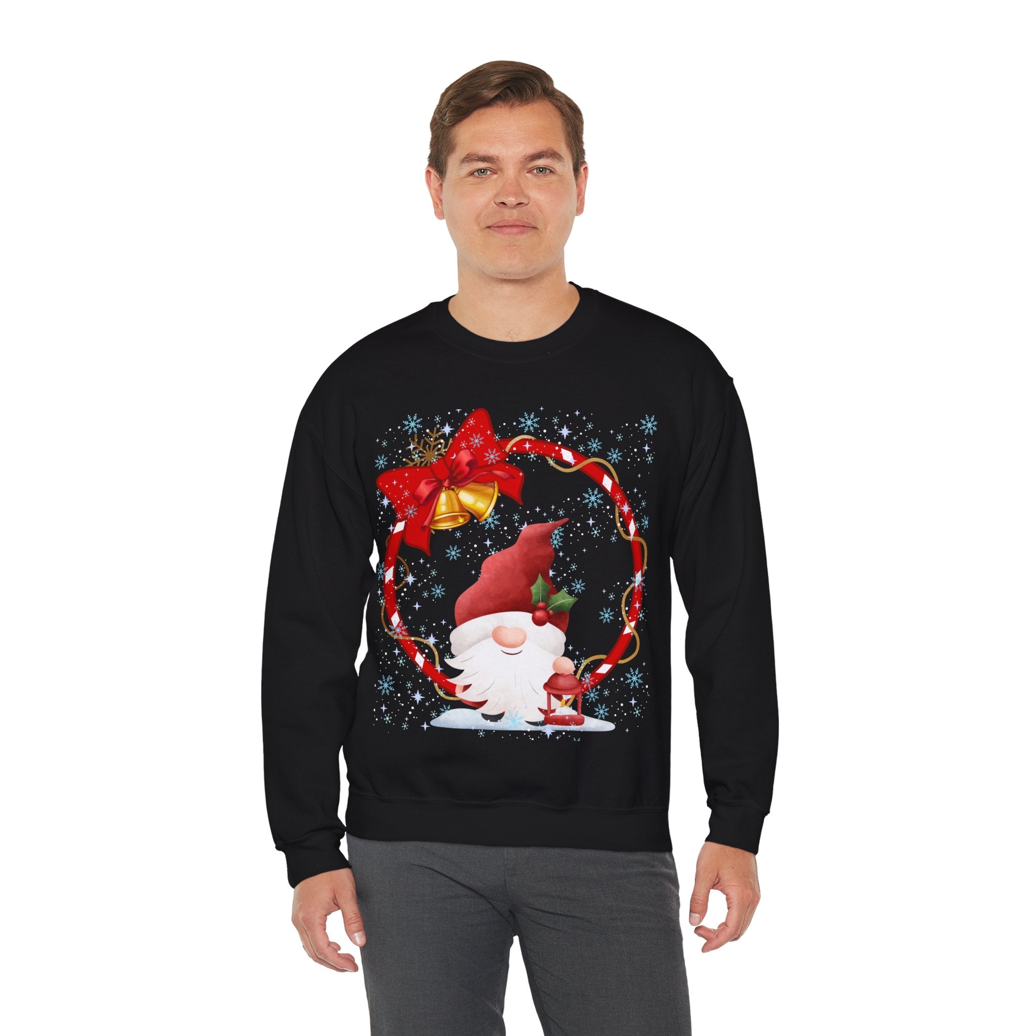 Christmas Gnome Sweatshirt – Festive Red Wreath & Santa Gnome Design