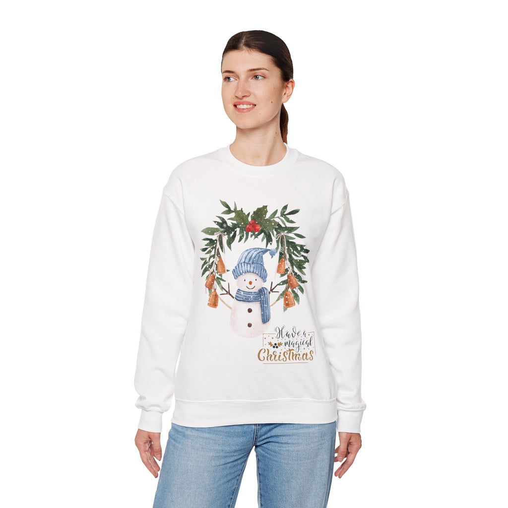 “Merry Christmas” Snowman Sweatshirt – Festive Winter Bells Holiday Sweater 2025