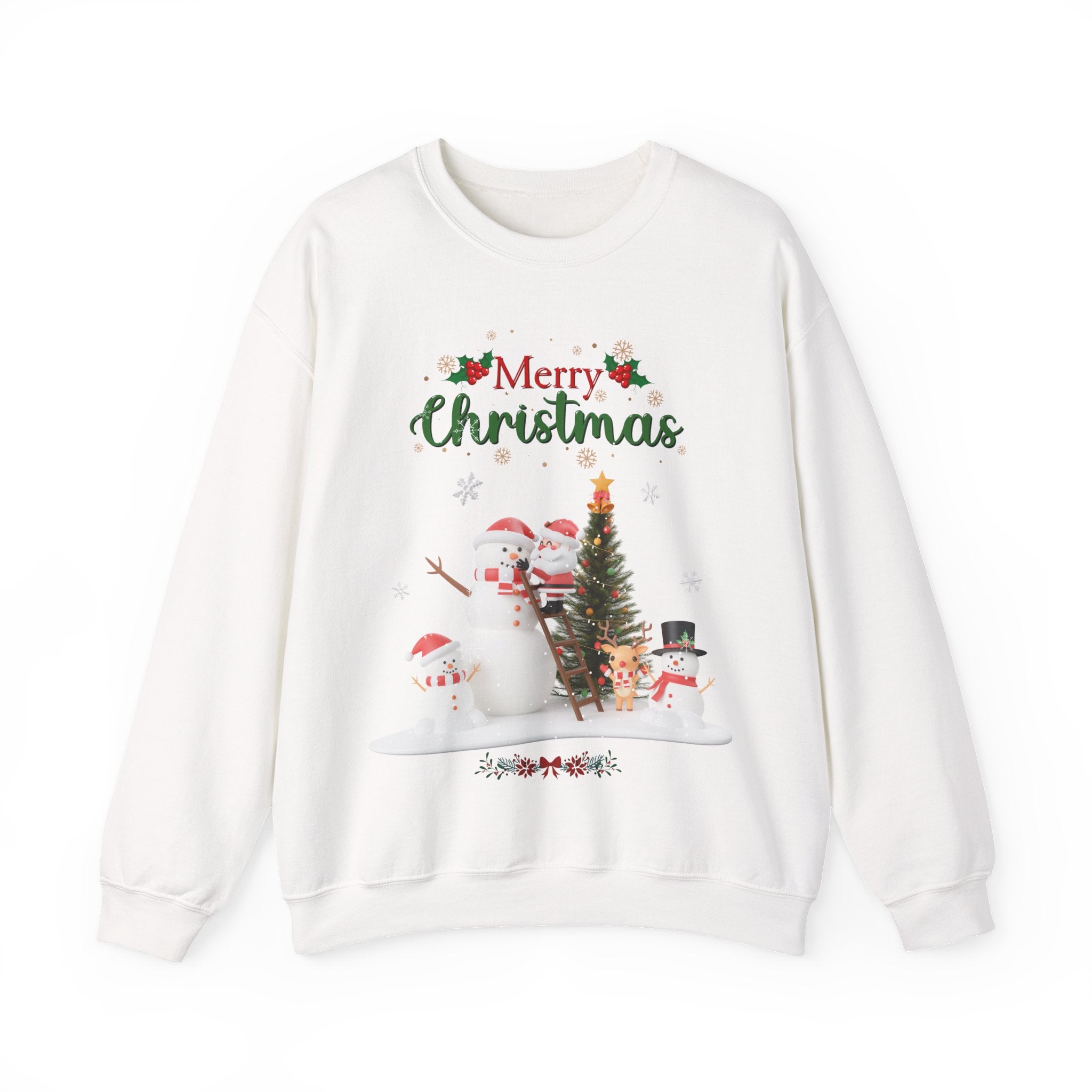 Merry Christmas Snowman & Reindeer Sweatshirt – Festive Winter Holiday Pullover