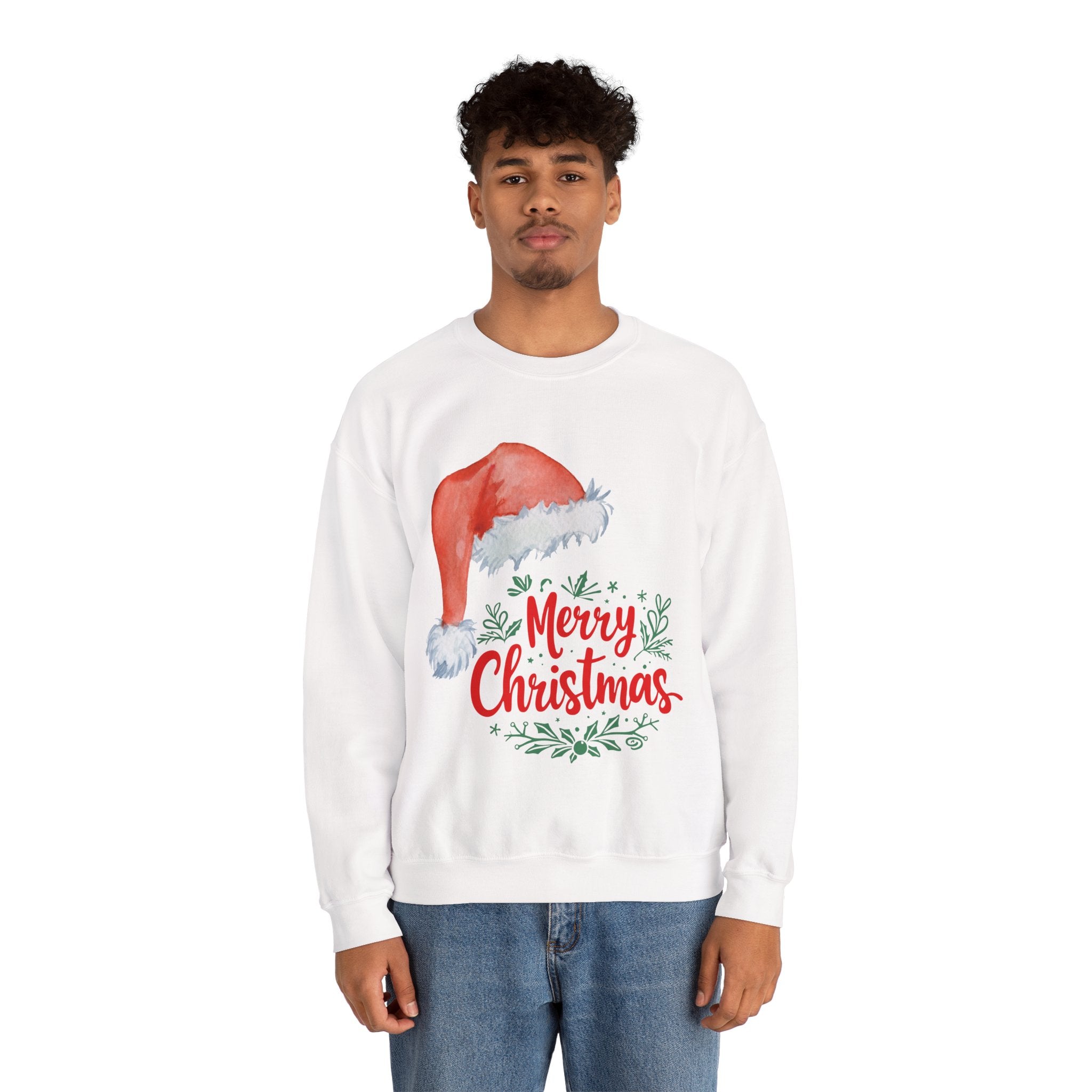 “Merry Christmas” Sweatshirt with Santa Hat – Cozy Festive Style for Christmas 2025