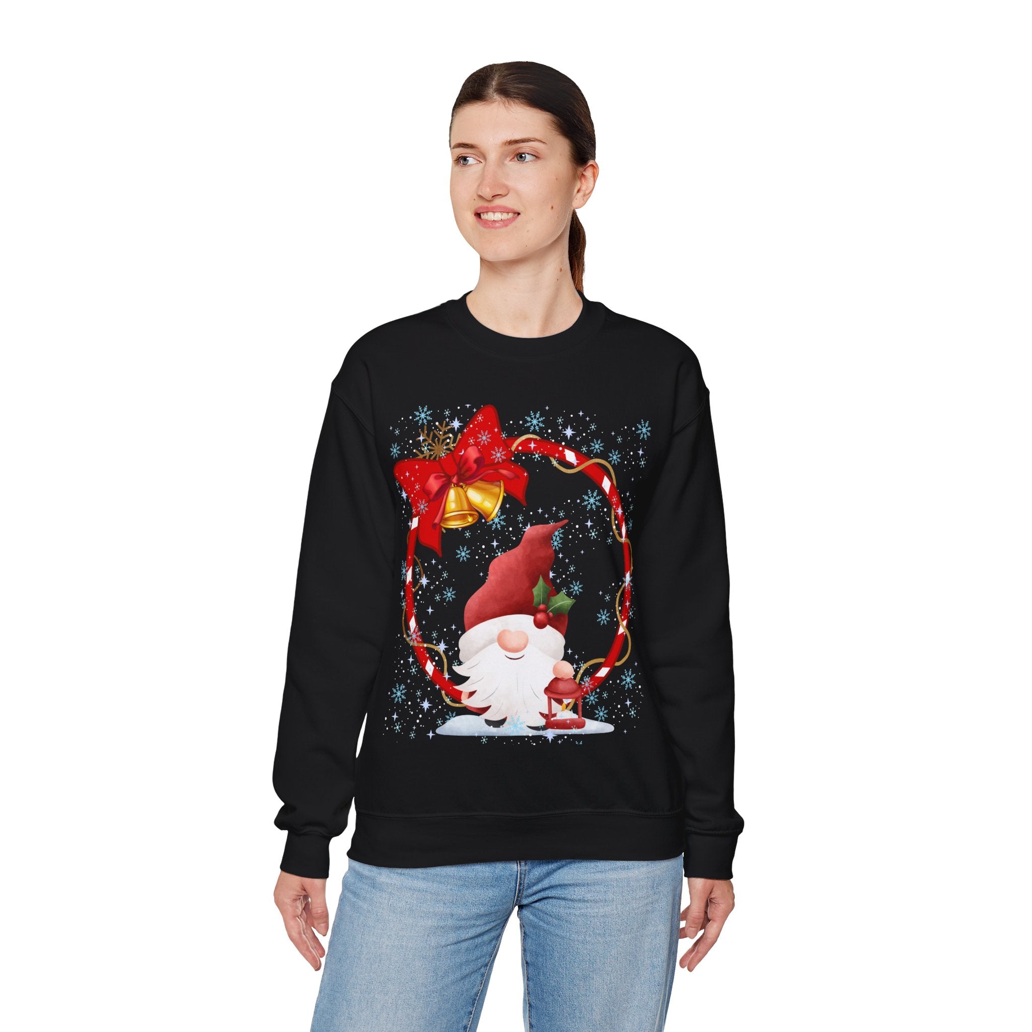 Christmas Gnome Sweatshirt – Festive Red Wreath & Santa Gnome Design