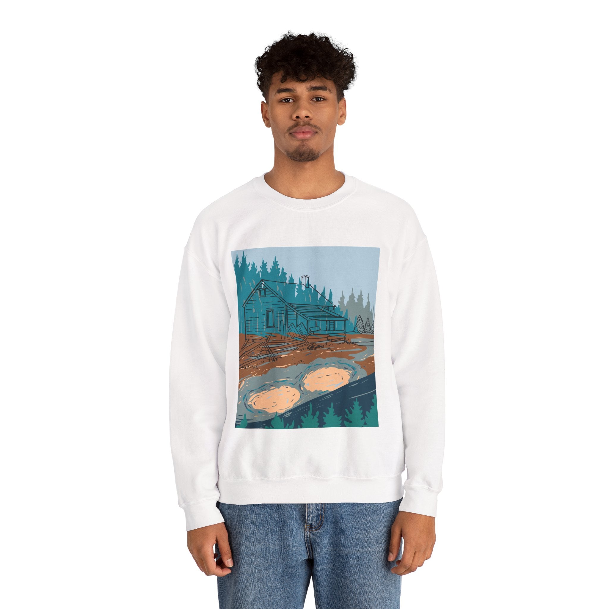 Mystery Cabin in the Woods Sweatshirt - Cozy Autumn Aesthetic