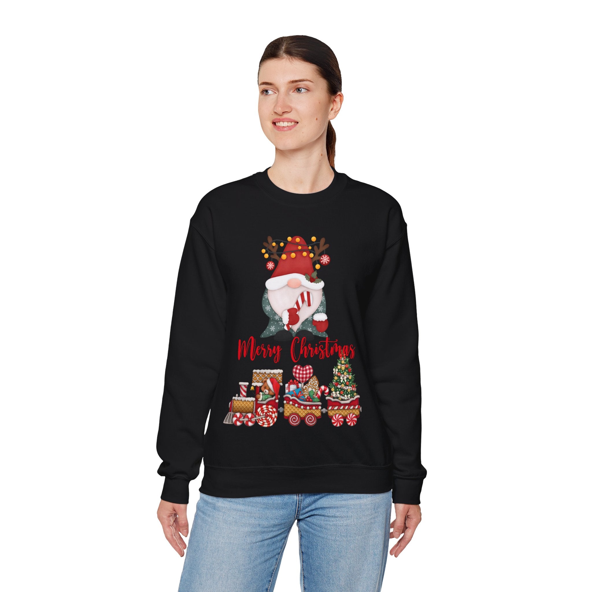 “Merry Christmas Gnome & Gifts” Sweatshirt – Festive Holiday Pullover for Cozy Winter Cheer