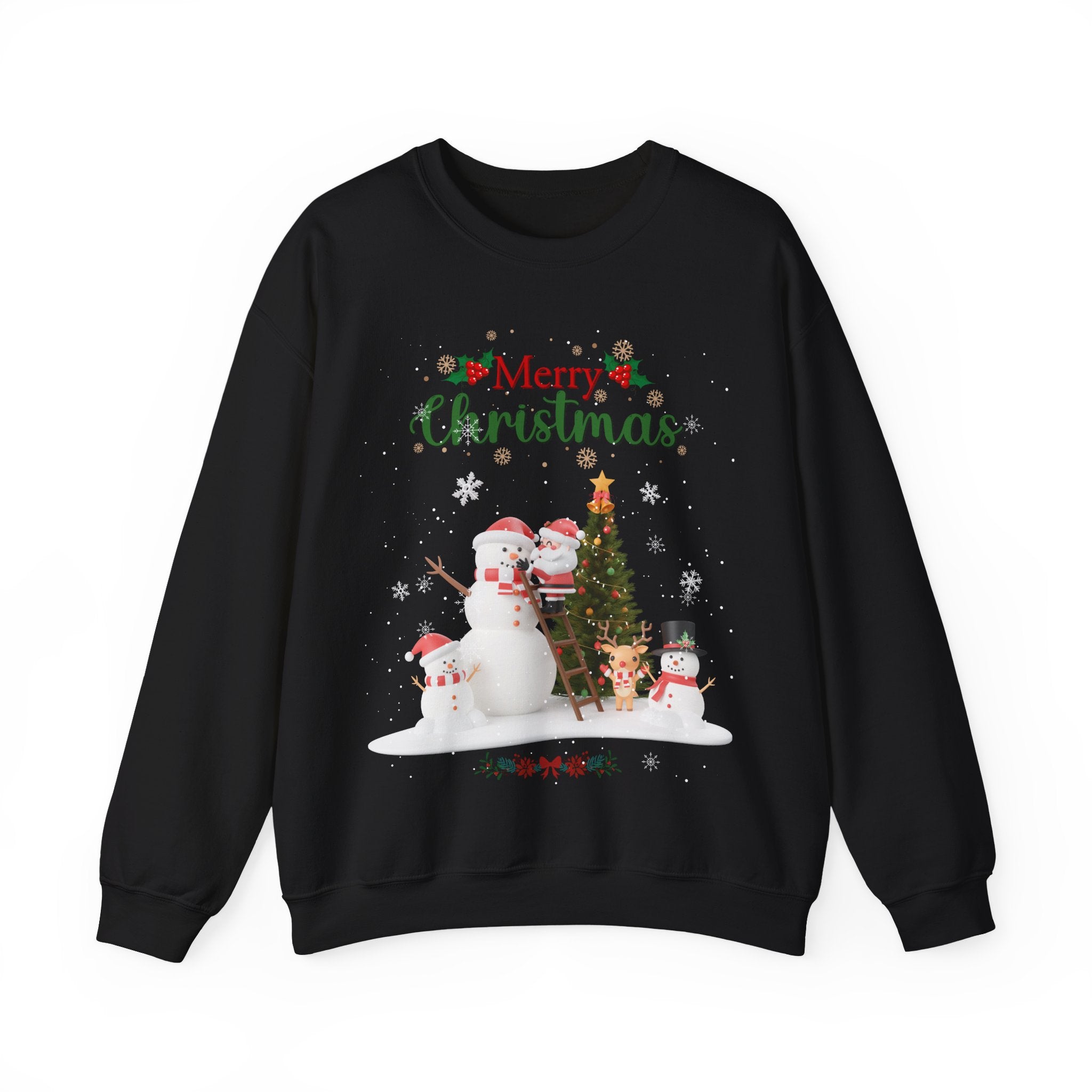 Merry Christmas Snowman & Reindeer Sweatshirt – Festive Winter Holiday Pullover